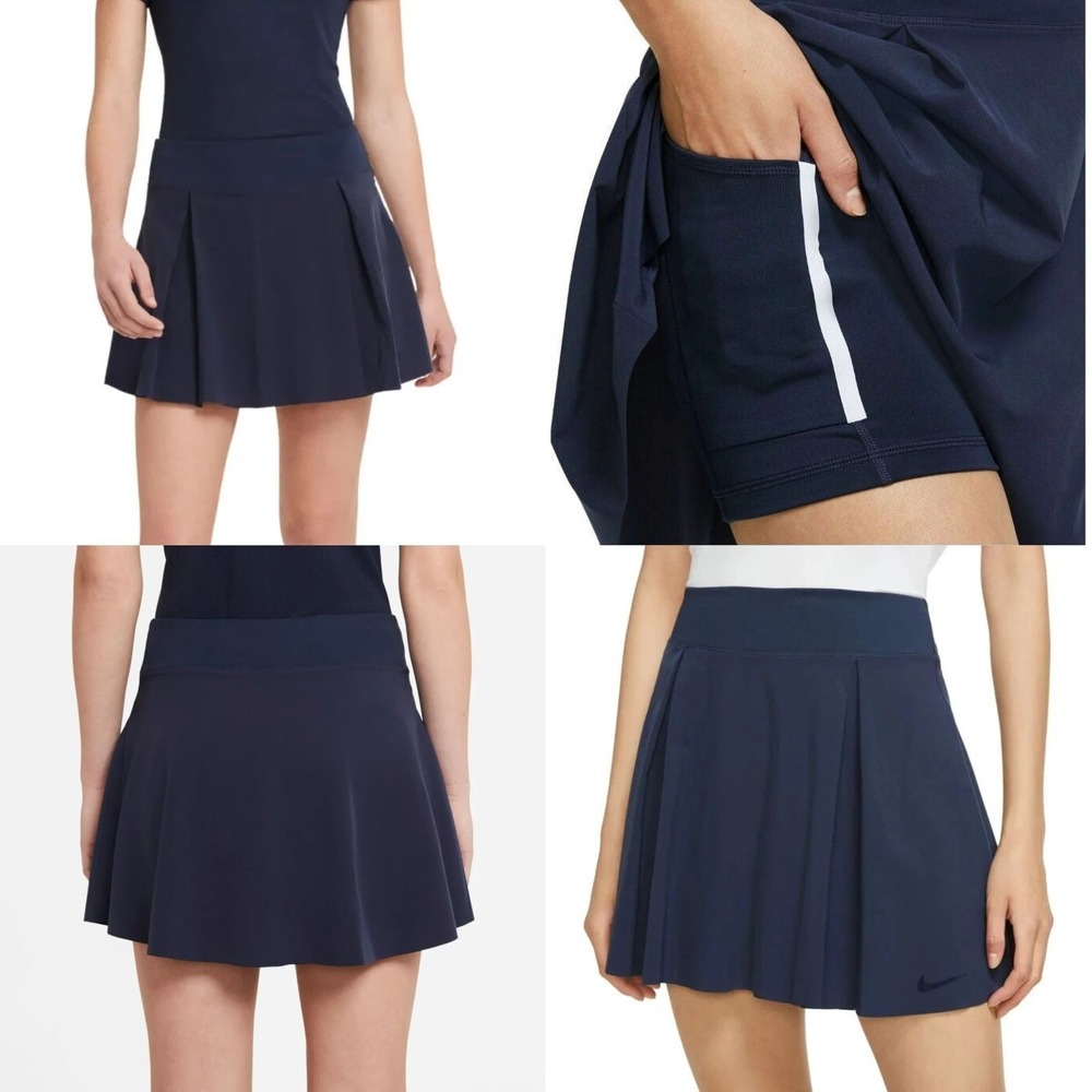 Nike‎ Club Dri-Fit Pleated Tennis Skirt Womens XL Navy Blue Standard Fit Stretch